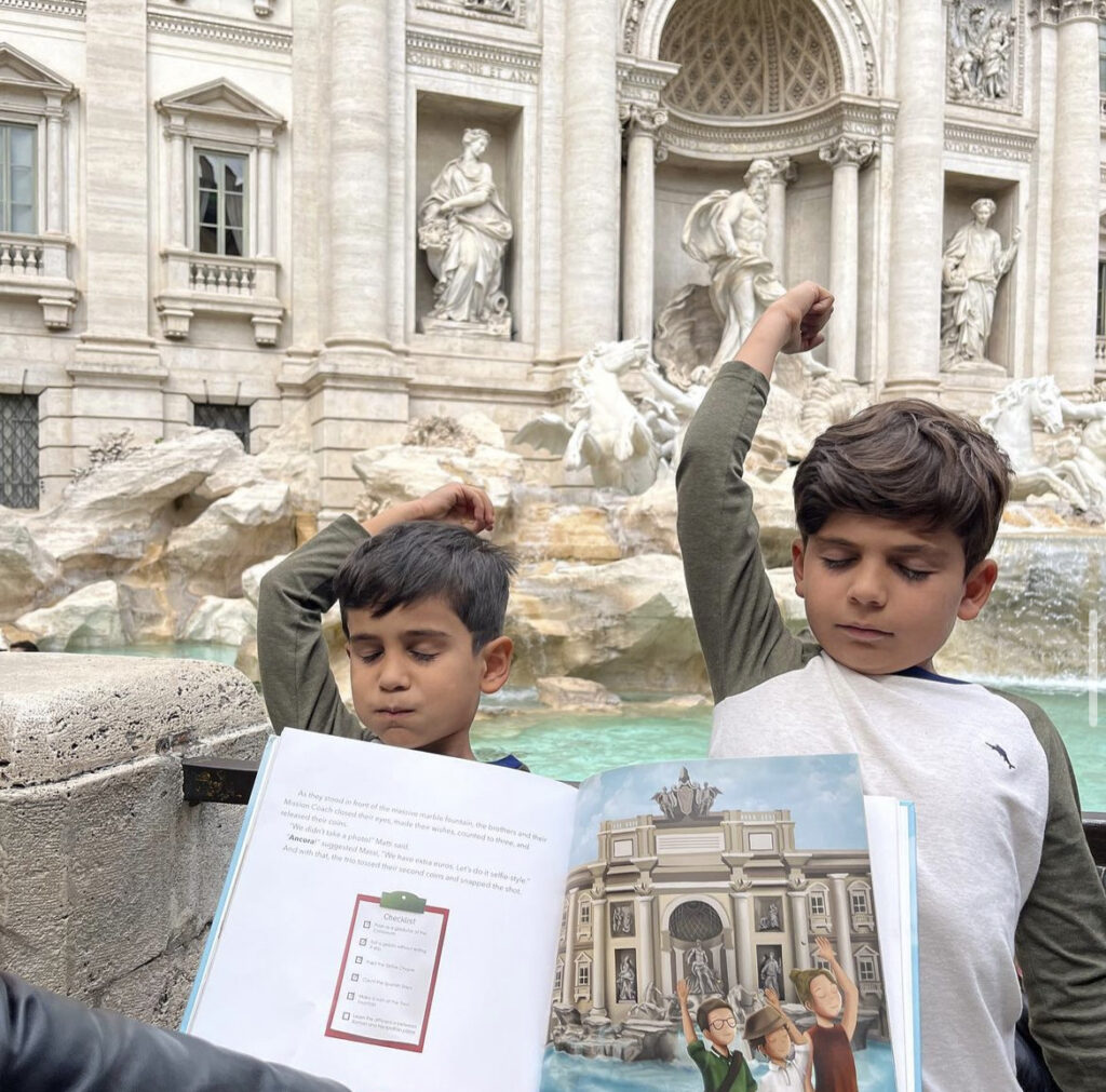 MMMR Young Readers Pointing at the White Building from Book